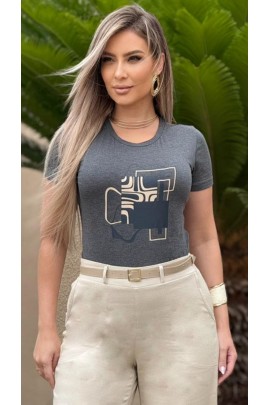 034533 - Blusa Manga Curta Estampa em Silk